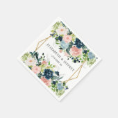 ネイビ素朴赤面金ゴールドフローラ幾何結婚の スタンダードカクテルナプキン (角)