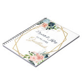 ネイビ素朴赤面金ゴールドフローラ幾何結婚の ノートブック (左側)