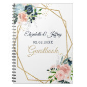ネイビ素朴赤面金ゴールドフローラ幾何結婚の ノートブック (正面)