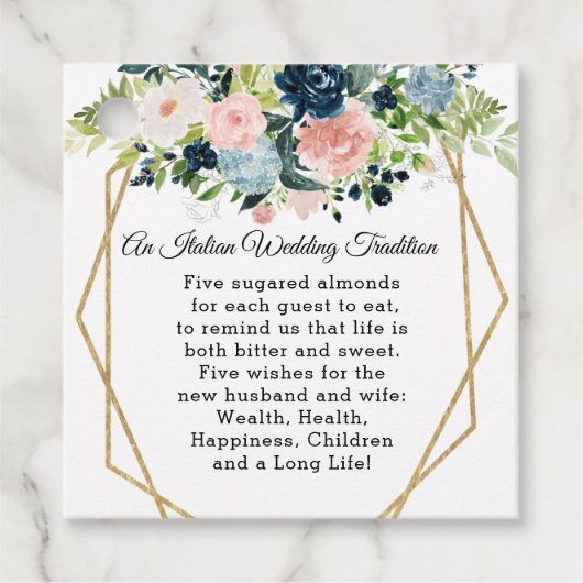 ネイビ素朴赤面金ゴールドフローラ幾何結婚の フェイバータグ (正面)