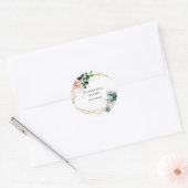 ネイビ素朴赤面金ゴールドフローラ幾何結婚の ラウンドシール (封筒)