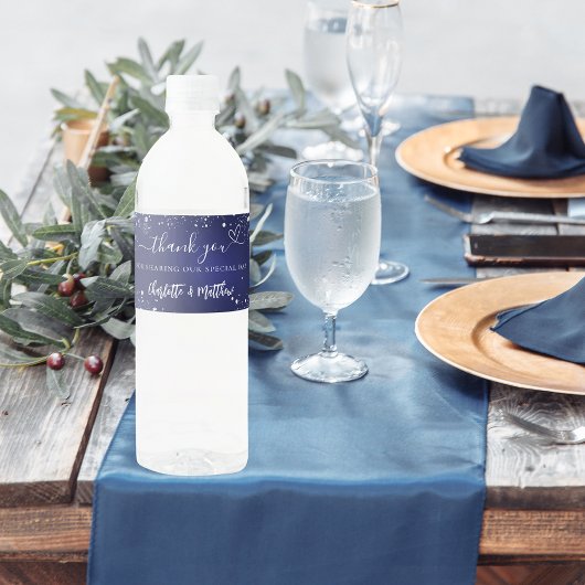 ネイビ結婚ーブルシルバースパークルハート感謝していユー ペットボトルラベル