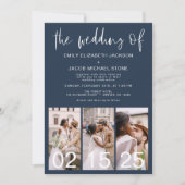 ネイビ結婚ーブルミニマルQRコードの設定 招待状 (正面)