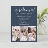 ネイビ結婚ーブルミニマルQRコードの設定 招待状 (スタンド正面)