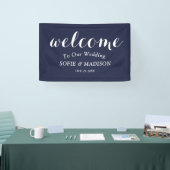 ネイビ結婚ーブルーの歓迎エレガントサイン 横断幕 (トレードショー)