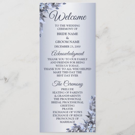 ネイビ結婚ーブルーフローラシルバーウェルカムエレガント プログラム (正面)