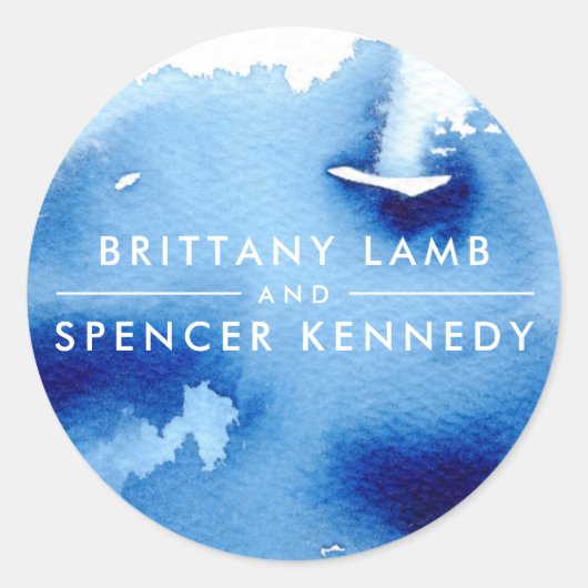 ネイビ結婚ーモダンブルーの水色 ラウンドシール (正面)