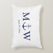 ネイビ結婚ー航海の・ブルー・ホワイト・モノグラム アクセントクッション (正面(垂直))