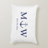 ネイビ結婚ー航海の・ブルー・ホワイト・モノグラム アクセントクッション (裏面(縦))