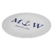 ネイビ結婚ー航海の・ブルー・ホワイト・モノグラム カッティングボード (角)