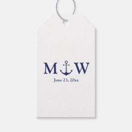 ネイビ結婚ー航海の・ブルー・ホワイト・モノグラム ギフトタグ