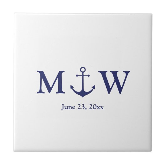 ネイビ結婚ー航海の・ブルー・ホワイト・モノグラム タイル (正面)