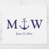 ネイビ結婚ー航海の・ブルー・ホワイト・モノグラム リキュールボトルラベル (シングルラベル)