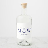 ネイビ結婚ー航海の・ブルー・ホワイト・モノグラム リキュールボトルラベル (正面)