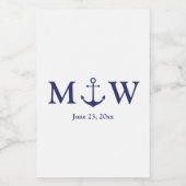 ネイビ結婚ー航海の・ブルー・ホワイト・モノグラム ワインラベル (シングルラベル)