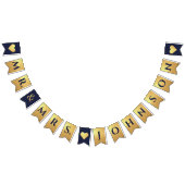 ネイビ結婚ー・ブルーのフェイク金ゴールドハートミセス・ネーム バンティングフラッグ (全)