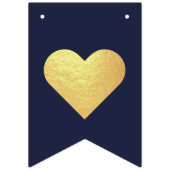 ネイビ結婚ー・ブルーのフェイク金ゴールドハートミセス・ネーム バンティングフラッグ (第1の旗)