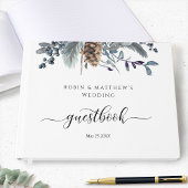 ネイビ結婚ー・ブルーエレガントフローラ ゲストブック