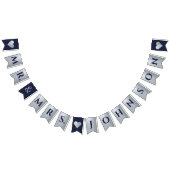 ネイビ結婚ー・ブルーフェイク・シルバーのハート夫妻 バンティングフラッグ (全)