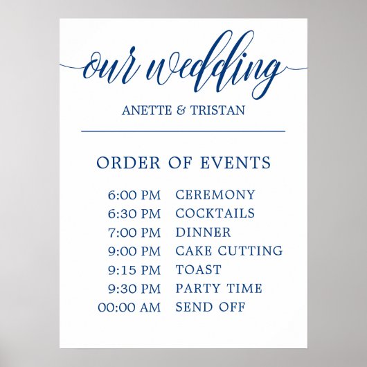 ネイビ結婚ー・ブルー書道にサイン ポスター (正面)