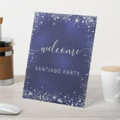 ネイビ結婚ー・ブルー・シルバー・ネーム・スクリプトへようこそ 台座サイン (インサイチュ)