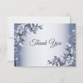 ネイビ結婚ー・ブルー・フローラ・シルバーエレガント サンキューカード (正面)