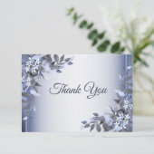 ネイビ結婚ー・ブルー・フローラ・シルバーエレガント サンキューカード (スタンド正面)