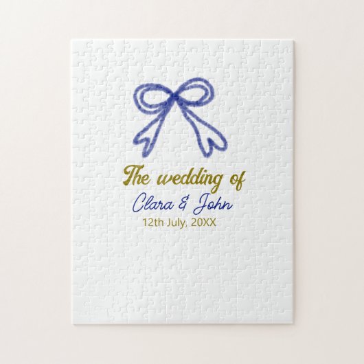 ネイビ結婚ー・ブルー・ボウ・カップルの名前 ジグソーパズル (縦)
