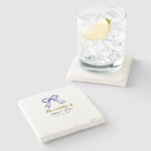 ネイビ結婚ー・ブルー・ボウ・カップルの名前 ストーンコースター (横)