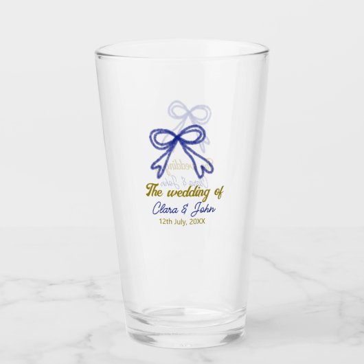 ネイビ結婚ー・ブルー・ボウ・カップルの名前 タンブラーグラス (正面)