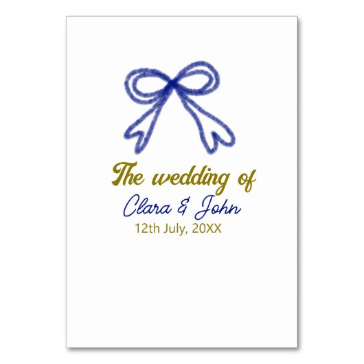 ネイビ結婚ー・ブルー・ボウ・カップルの名前 テーブルナンバー (正面)