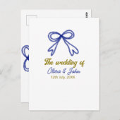 ネイビ結婚ー・ブルー・ボウ・カップルの名前 ポストカード (正面/裏面)