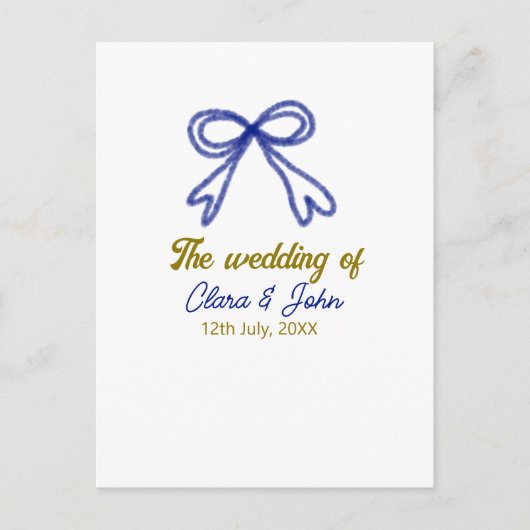 ネイビ結婚ー・ブルー・ボウ・カップルの名前 ポストカード (正面)