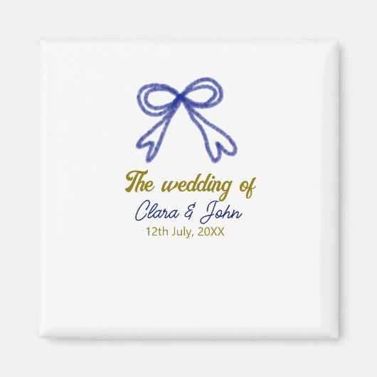 ネイビ結婚ー・ブルー・ボウ・カップルの名前 マグネット (正面)