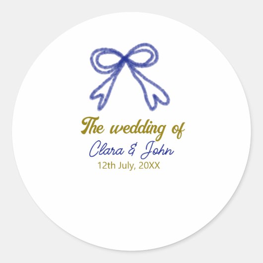 ネイビ結婚ー・ブルー・ボウ・カップルの名前 ラウンドシール (正面)