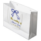 ネイビ結婚ー・ブルー・ボウ・カップルの名前 ラージペーパーバッグ (正面アングル)