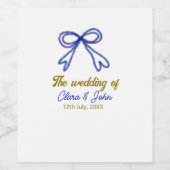 ネイビ結婚ー・ブルー・ボウ・カップルの名前 ワインラベル (シングルラベル)