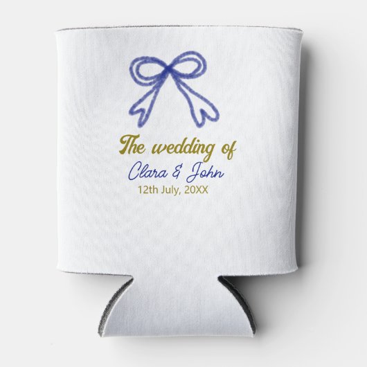 ネイビ結婚ー・ブルー・ボウ・カップルの名前 缶クーラー (正面)