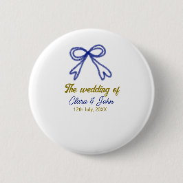 ネイビ結婚ー・ブルー・ボウ・カップルの名前 缶バッジ