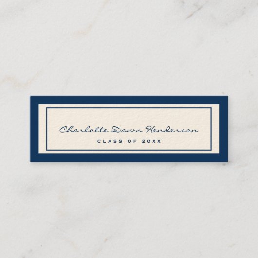 ネイビ縁どベージュ色卒業発表の名刺 コーリングカード (正面)