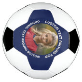 ネイビ縁どーと写真と文字ののまわりに輪 サッカーボール (回転)