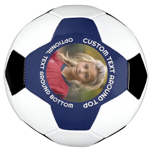 ネイビ縁どーと写真と文字ののまわりに輪 サッカーボール (回転)