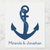 ネイビ航海のいかりビーチ結婚式ブライダルシャワー ワインラベル (シングルラベル)