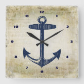 ネイビ航海のいかり動揺して音符 スクエア壁時計 (正面)