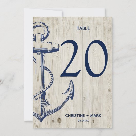 ネイビ航海のスケッチいかり素朴ウッド 招待状 (正面)