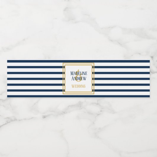 ネイビ航海のストライプいかり結婚ズ ペットボトルラベル (シングルラベル)