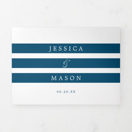 ネイビ航海のビーチ結婚式3つ折招待状 三つ折り招待状 (カバー)