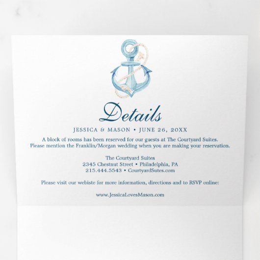 ネイビ航海のビーチ結婚式3つ折招待状 三つ折り招待状 (内部最初)