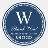 ネイビ航海のロープズ結婚モノグラムありがとう ラウンドシール (正面)