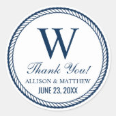 ネイビ航海のロープズ結婚モノグラムありがとう ラウンドシール (正面)